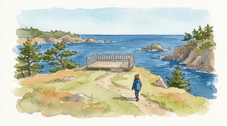 海を望む岬の遊歩道と展望デッキのイメージイラスト