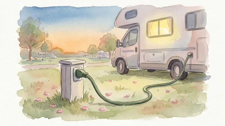 電源ポストからキャンピングカーにつないだケーブルのイメージイラスト